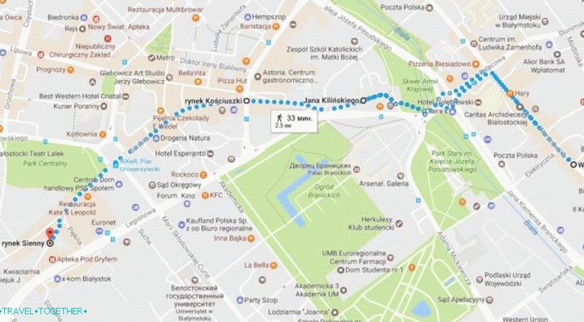 Trasa historickým centrom - mapa