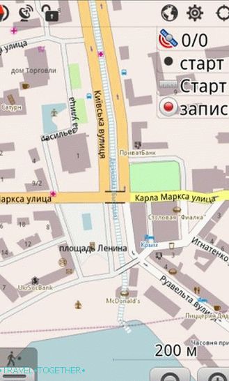 Vektorová mapa Yalty v programe OsmAnd