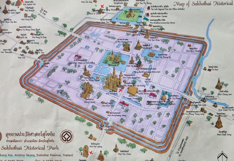 Mapa historického parku Sukhothai