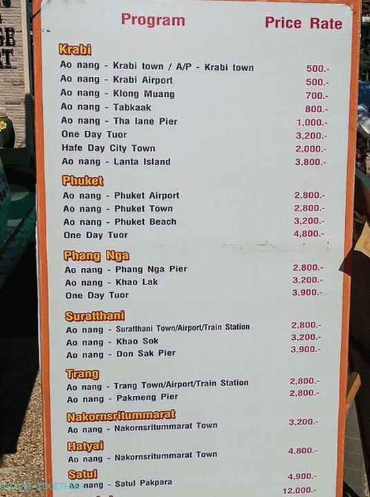 Taxík z Ao Nangu do Krabi, Phuketu a ďalších miest