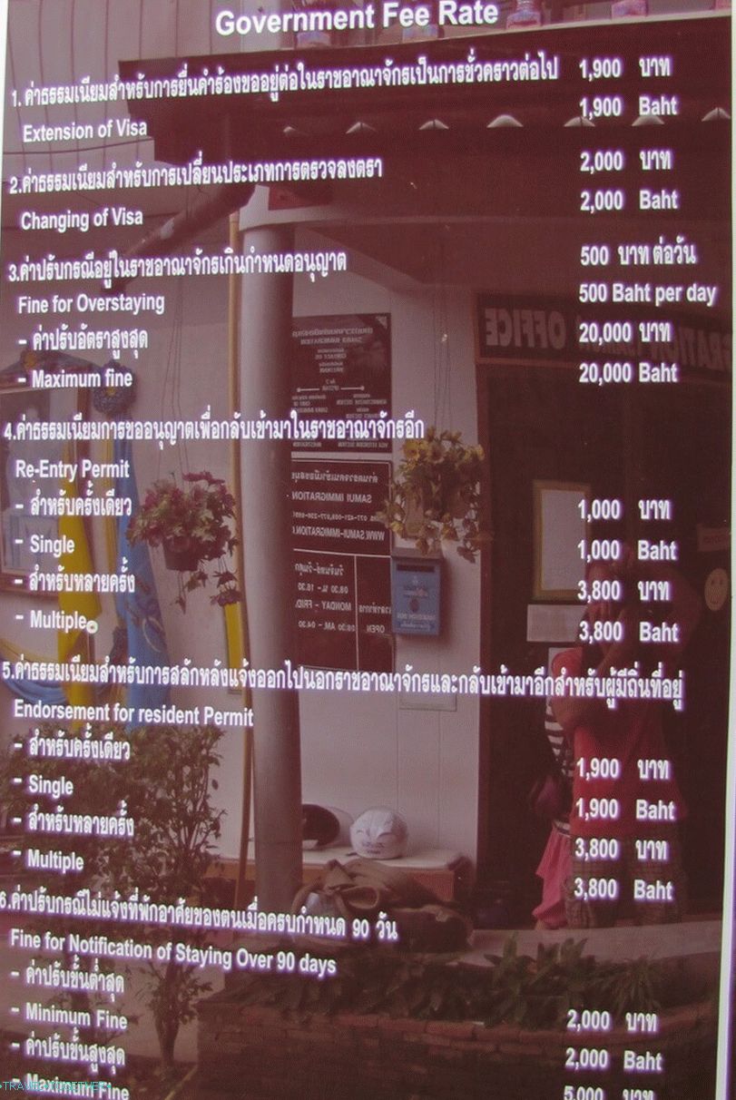 Cenník víz na Samui