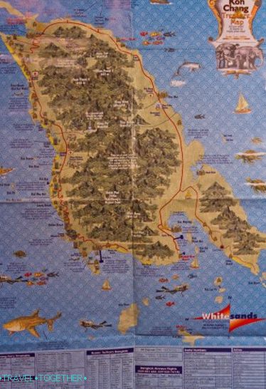 Mapa Ko Chang s orientačnými bodmi a podpismi
