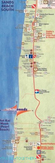 Mapa bielej piesočnatej pláže v Koh Chang