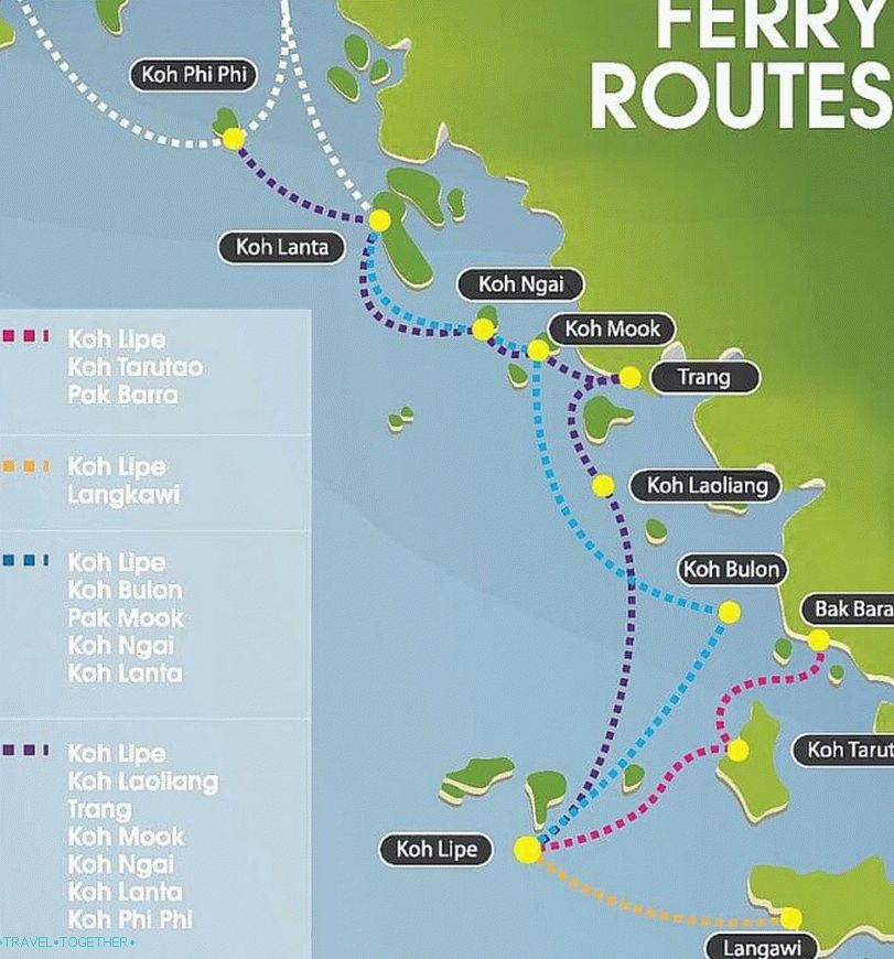 Mapa strojov vodnej dopravy na Koh Lipe v Thajsku