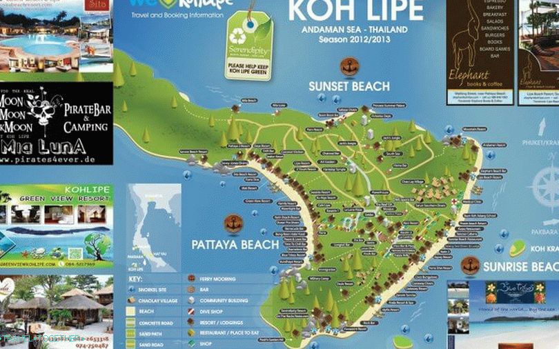 Mapa ostrova Koh Lipe s hotelmi