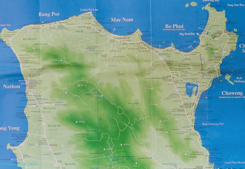 Mapa severnej časti Samui