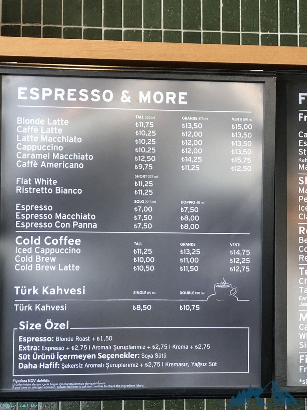 Ceny v Starbucks Turecko