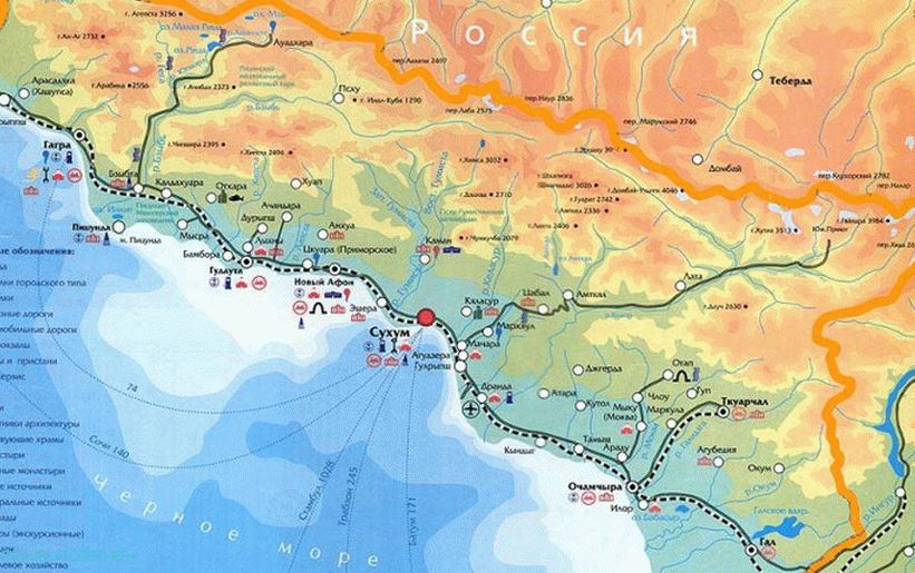 Mapa Abcházska.