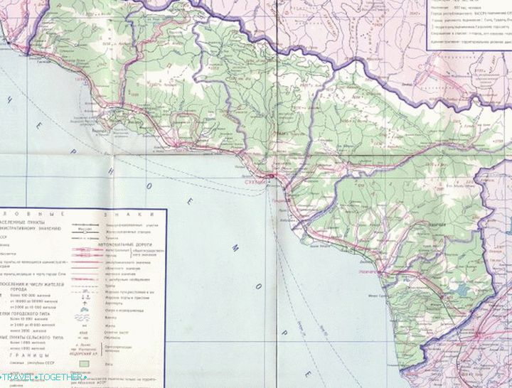 Veľká mapa Abcházska.