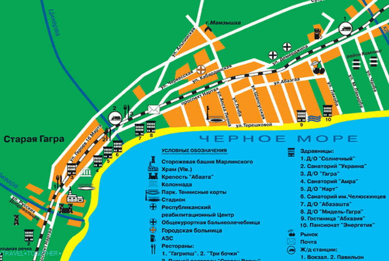 Mapa Gagra. Abcházsko.