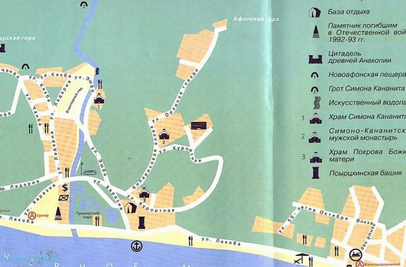 Mapa Nového Athos. Abcházska.
