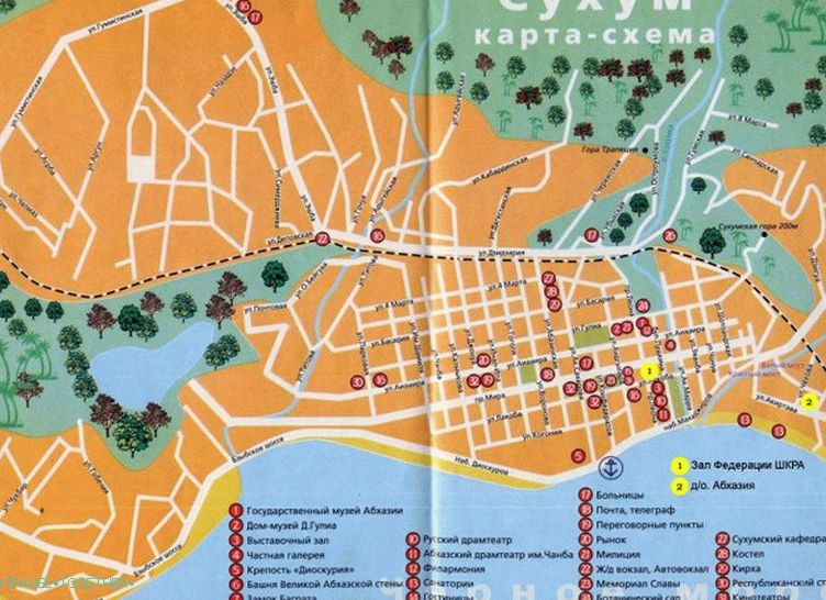 Mapa Sukhum. Abcházsko.