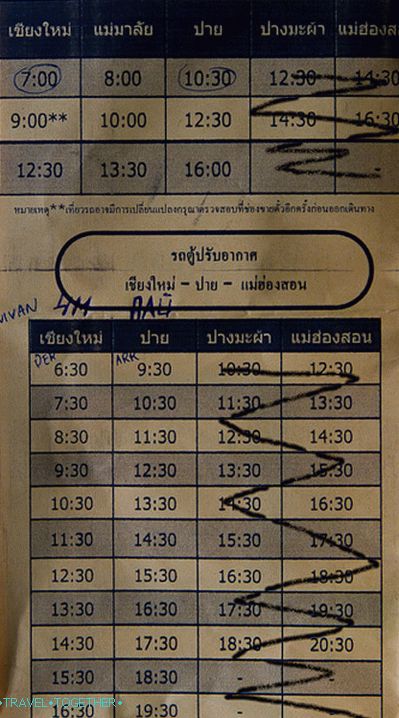 Časový rozvrh autobusov a mikrobusov z Chiang Mai do Pai