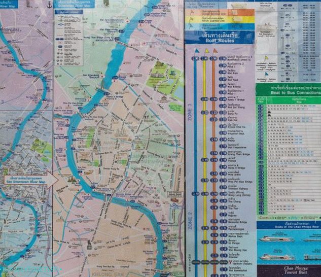 Mapa kotvísk, rozvrh riečnych električiek v Bangkoku