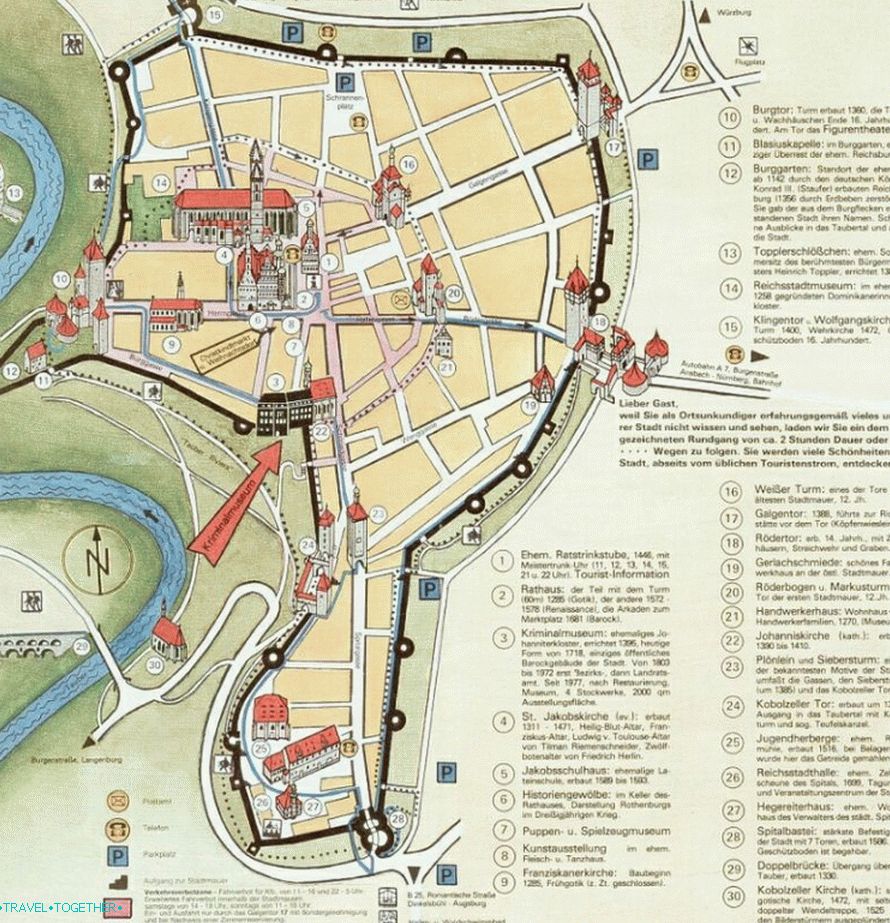 Pamiatky Rothenburgu ob der Taubera na mape