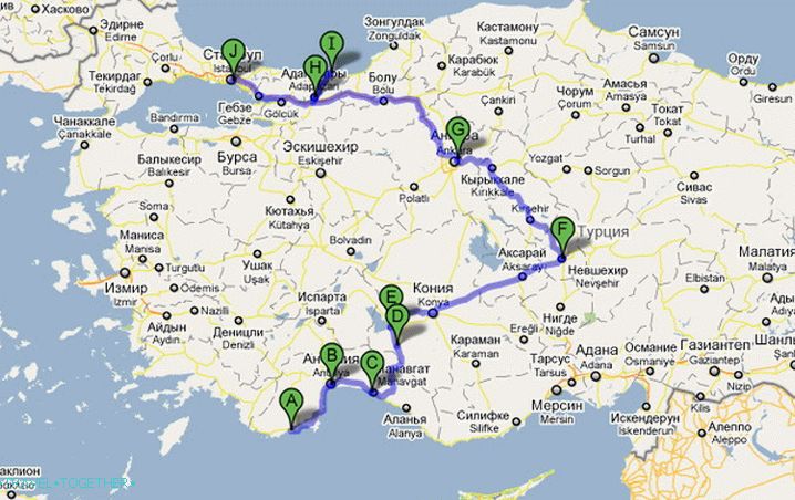 Trasa v Turecku. Antalya-Kappadokiya-Istanbul.