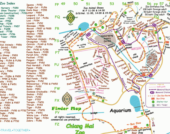 Mapa zoo v Chiang Mai