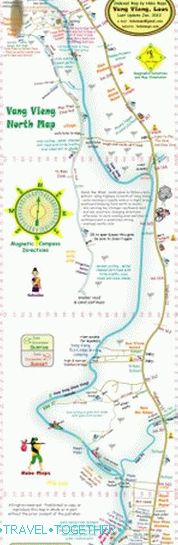 Mapa severných štvrtí Vang Vieng