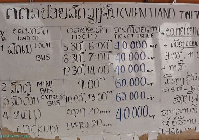 Cestovný poriadok Vang Vieng - Vientiane